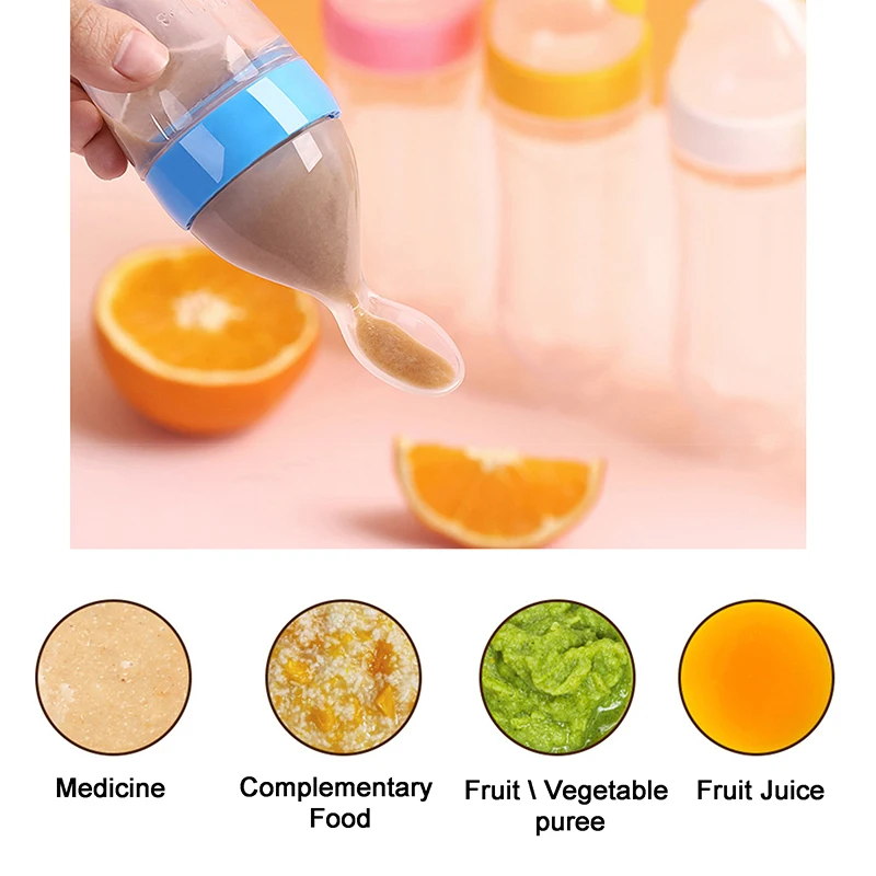 Squeezing Feeding Bottle Silicone Newborn Baby Training Rice Cereal Food Spoon